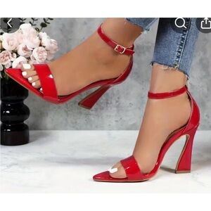 Glaze Glossy Red Ankle Strap Heels NWOB size 5.5